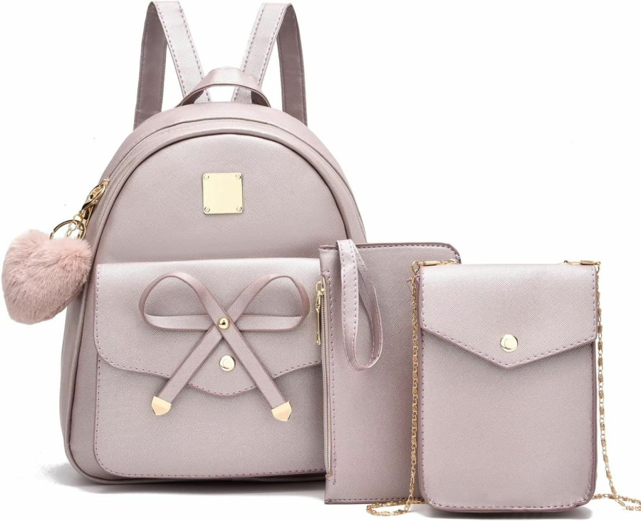 Backpack Handbags | BESYIGA Besyiga Mini Leather Backpack Purse For Women, Cute Fashion Travel Daypacks And Bow Backpack Shoulder Bag For Women, 3Pcs, Dusty Purple