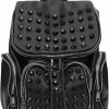 Backpack Handbags | Downupdown Downupdown Studded Backpacks For Women And Men Leather Flap Rivet Backpack Knapsack Ladies Casual Daypack Shoulder Bag Cool Zipper Backpack With Top Handle Bucket Bag-Black