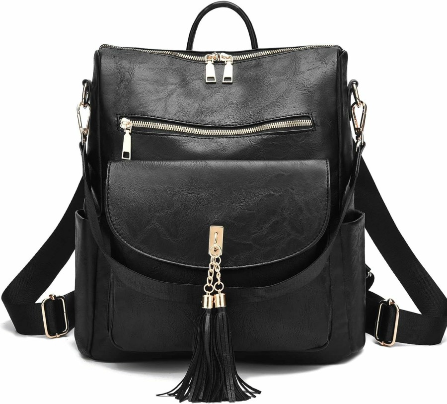 Backpack Handbags | I IHAYNER I Ihayner Backpack Purse For Women, Multipurpose Design Handbag With Pu Leather, Ideal College Shoulder Bags With Tassel For Ladies (Black)