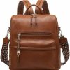 Backpack Handbags | JEN & CO. Jen & Co. Amelia Leather Backpack For Women, Cow-Brown - Convertible Travel Bag With Guitar Strap, Large Backpack Purse