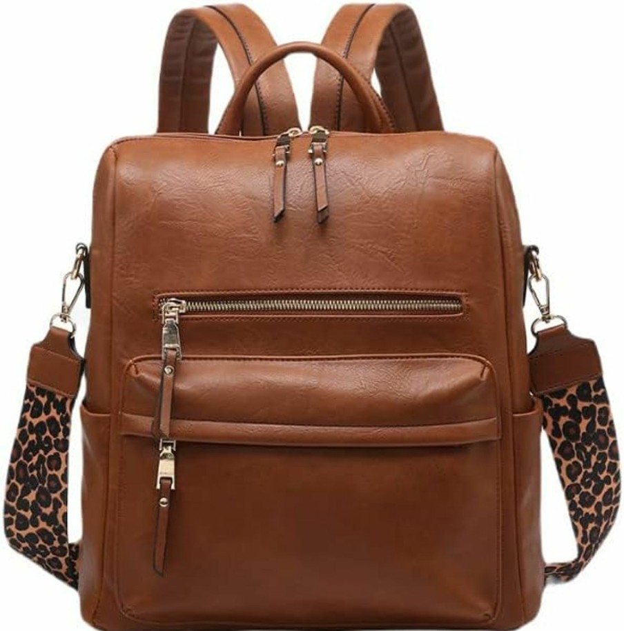 Backpack Handbags | JEN & CO. Jen & Co. Amelia Leather Backpack For Women, Cow-Brown - Convertible Travel Bag With Guitar Strap, Large Backpack Purse