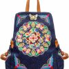 Backpack Handbags | Jursccu Jursccu Denim Embroidered Floral Canvas Backpacks For Women Anti Theft Retro Jeans Travel Ethnic Style Shoulder Bag One-Size