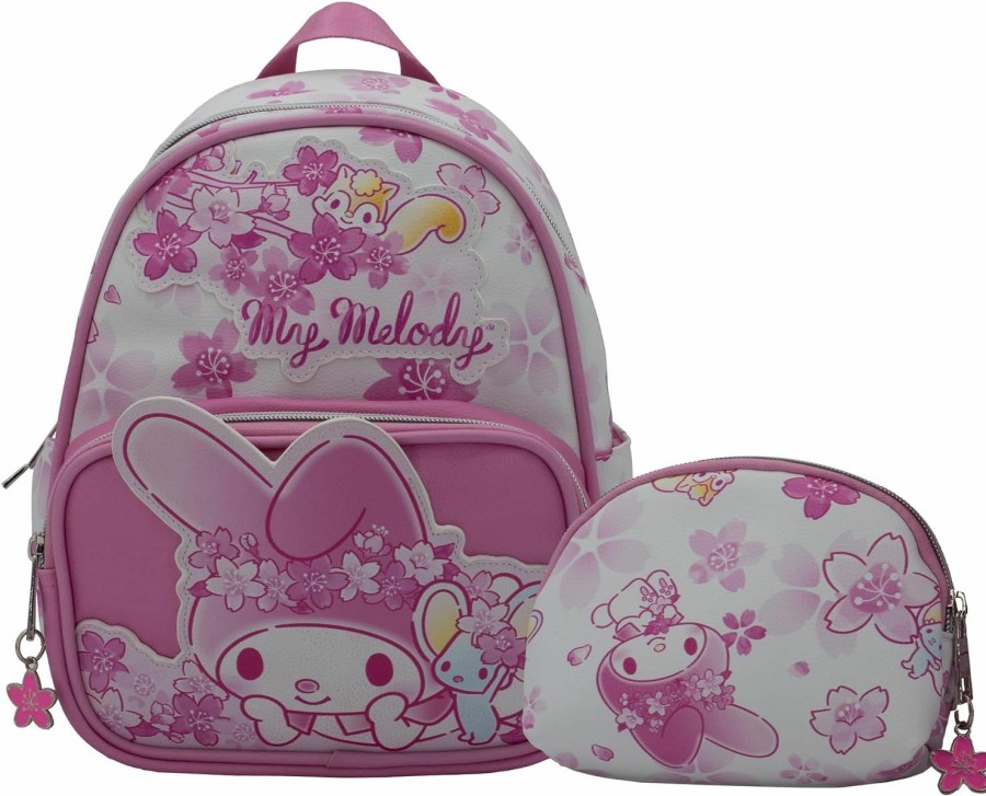 Backpack Handbags | AI ACCESSORY INNOVATIONS Hello Kitty My Melody 2 Piece Mini Pu Backpack Purse, Sanrio Kawaii Shoulder Bag With Epoxy Filled Metal Flower Charm & Utility Pouch, 10.5 Inch Anime Travel Bag, Faux Leather