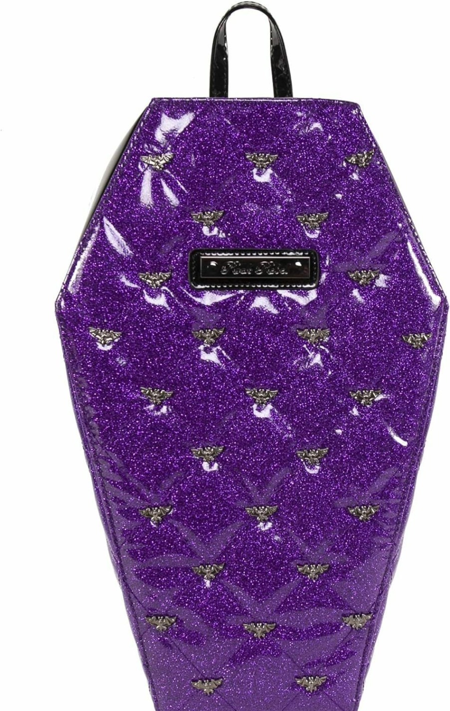 Backpack Handbags | Rock Rebel Rock Rebel Mina Purple Glitter & Black Bat Studded Quilted Coffin Backpack Purse