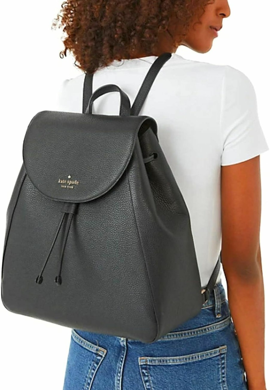 Backpack Handbags | Kate Spade New York Kate Spade Leila Large Flap Backpack Tote Bag Black Pebbled Leather