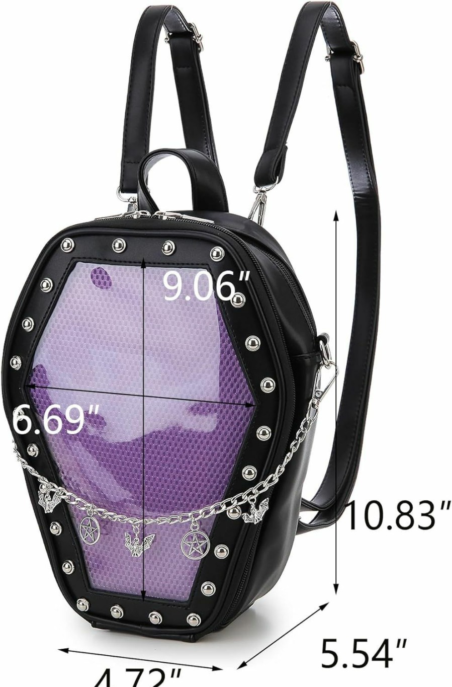 Backpack Handbags | fancybag Fancybag Goth Coffin Backpack With Detachable Bat Wing Halloween Coffin Ita Punk Shoulder Bag For Enamel Pins Display