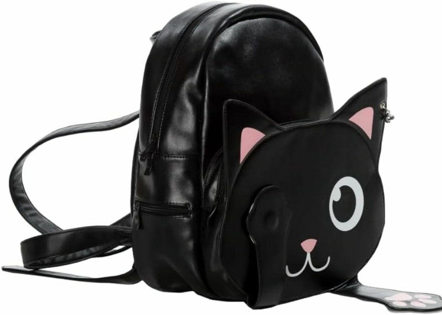 Backpack Handbags | Lost Queen Lost Queen Women'S Peek-A-Boo Cartoon Black Cat Purse Bag Of Tricks Backpack