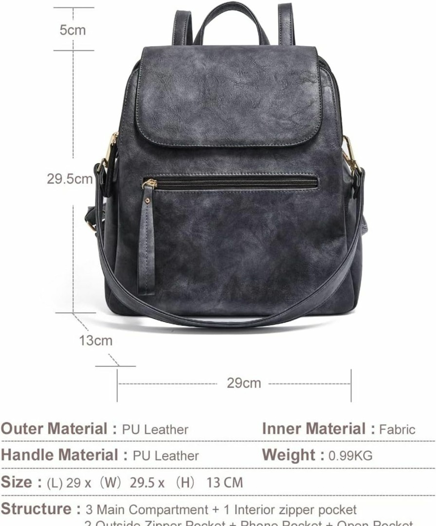 Backpack Handbags | LAORENTOU Laorentou Women Backpack Purse Fashion Leather Large Designer Travel Ladies College Shoulder Bags (Dark Gray)