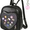 Backpack Handbags | Chillpaper Chillpaper Ita Bag Backpack Heart Shaped Purse With Pin Display Window Insert Kawaii Cute Anime(Black Leather With Pink Pompom)