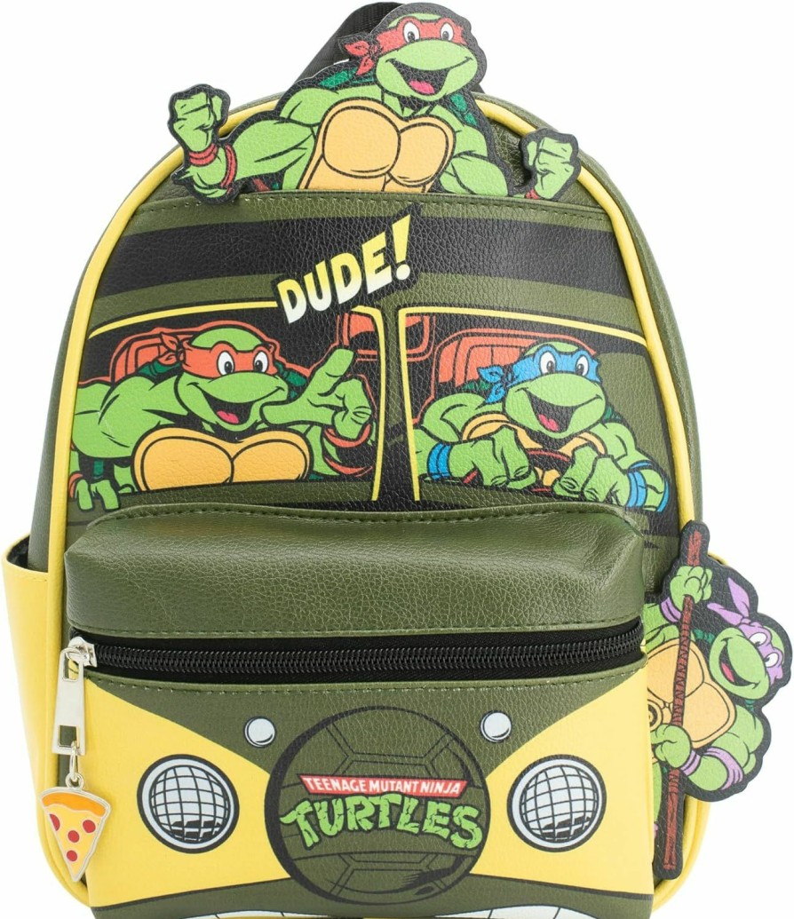 Backpack Handbags | AI ACCESSORY INNOVATIONS Ai Accessory Innovations Teenage Mutant Ninja Turtles Mini Pu Backpack Purse, Tmnt Shoulder Bag With Epoxy Filled Metal Pizza Charm, 10.5 Inch, Adjustable Shoulder Straps, Faux Leather