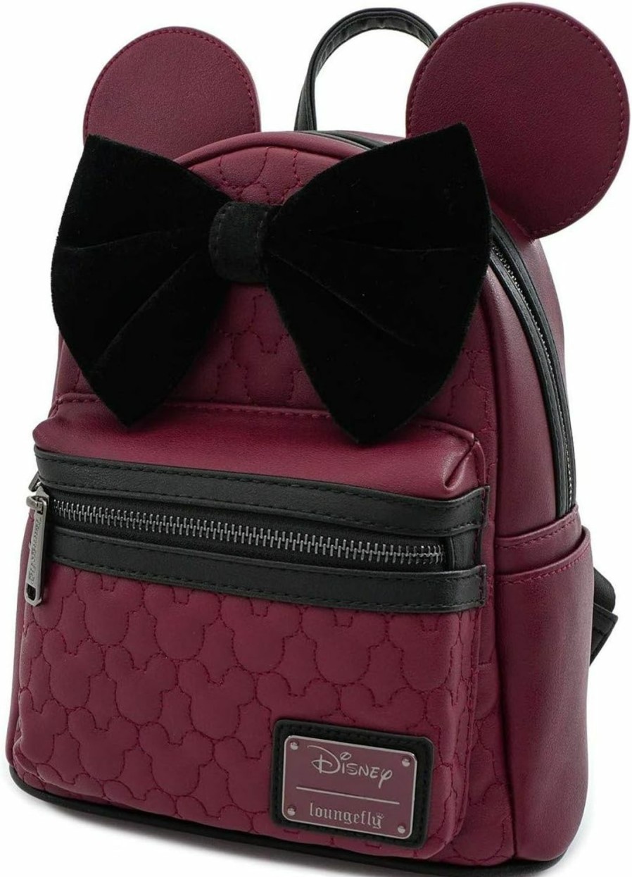 Backpack Handbags | Loungefly Loungefly Minnie Mouse Maroon Quilted Womens Double Strap Shoulder Bag Purse