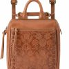 Backpack Handbags | The Sak The Sak Loyola Mini Backpack In Leather, Convertible Design With Adjustable Strap, Tobacco Floral Embosseed