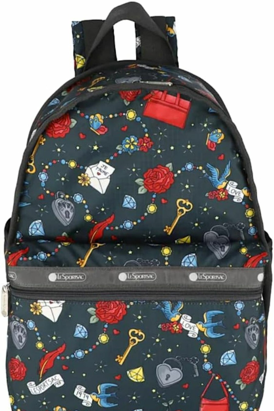 Backpack Handbags | LeSportsac Lesportsac Keepsake Memory Basic Backpack/Rucksack, Style 7812/Color E465, Whimsical Colorful Design: Handbags, Hearts, Flowers & Jewels, Celebrate 1974 Iconic Debut