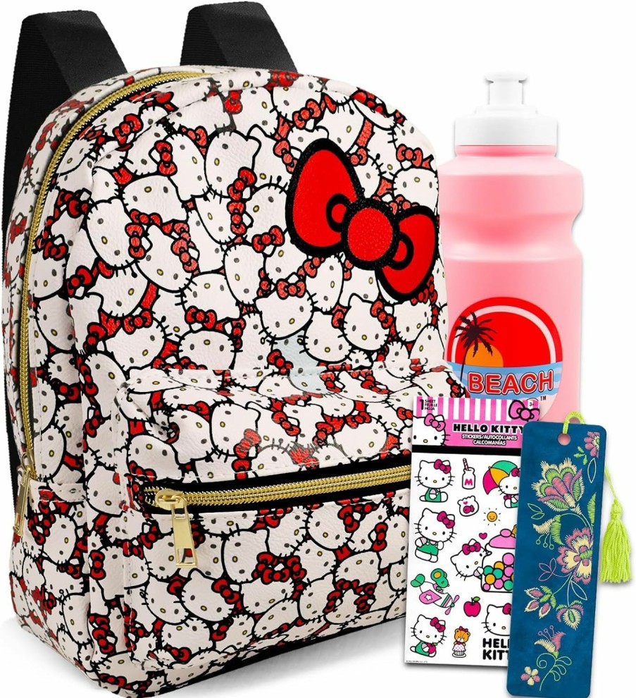 Backpack Handbags | Hello Kitty Hello Kitty Mini Backpack Set - 10\" Faux Leather Hello Kitty Backpack With Front Pocket For Women Plus Water Bottle, Stickers, More | Hello Kitty Backpack Purse Bundle