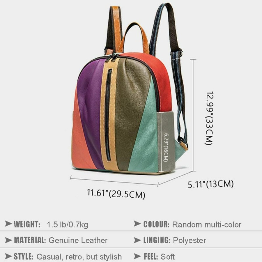 Backpack Handbags | Segater Segater Women'S Multicolor Backpack Genuine Leather Handbag Random Colorful Patchwork Shoulder Bag Men Daypack Unique Purses