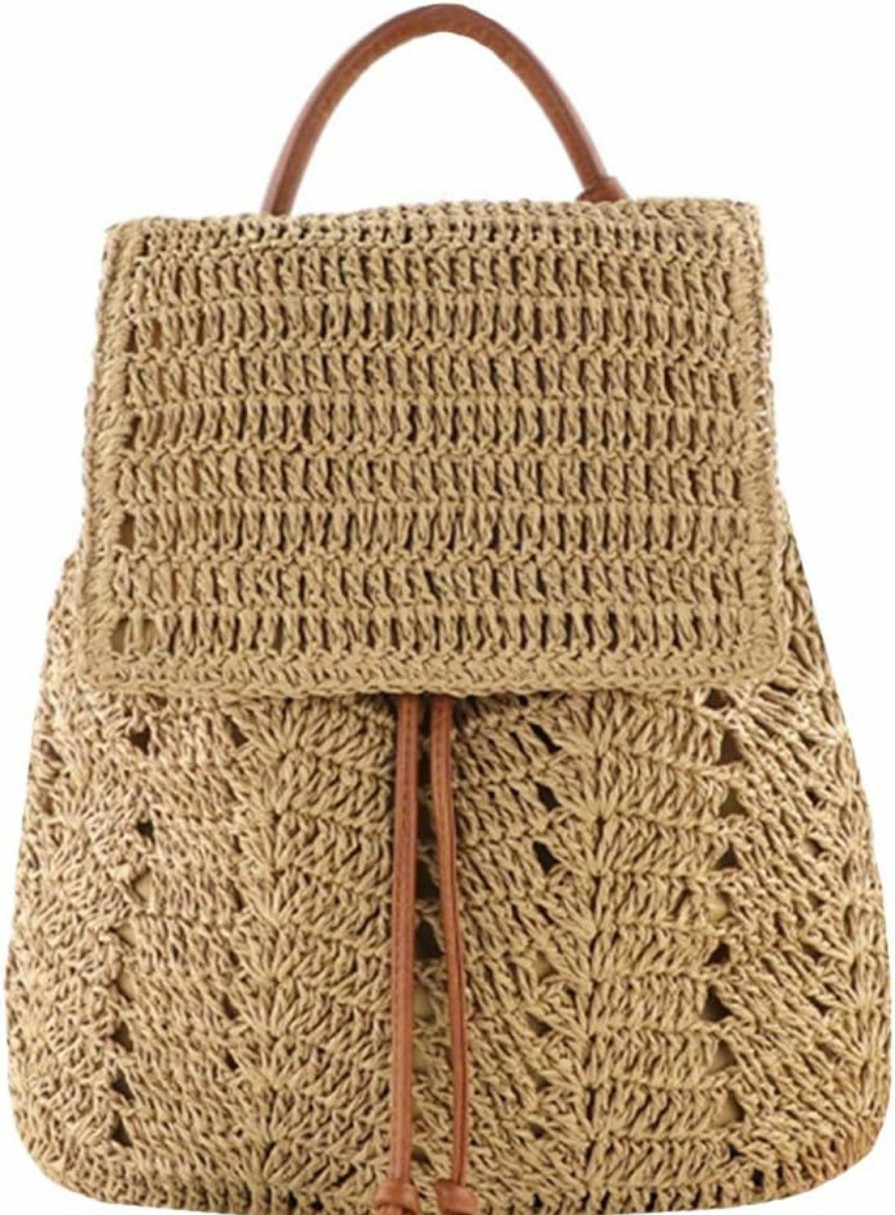 Backpack Handbags | Hyuyikuwol Hyuyikuwol Lightweight Straw Crochet Backpack Hollow Out Drawstring Shoulders Bag For Women (A-Khaki, One Size)