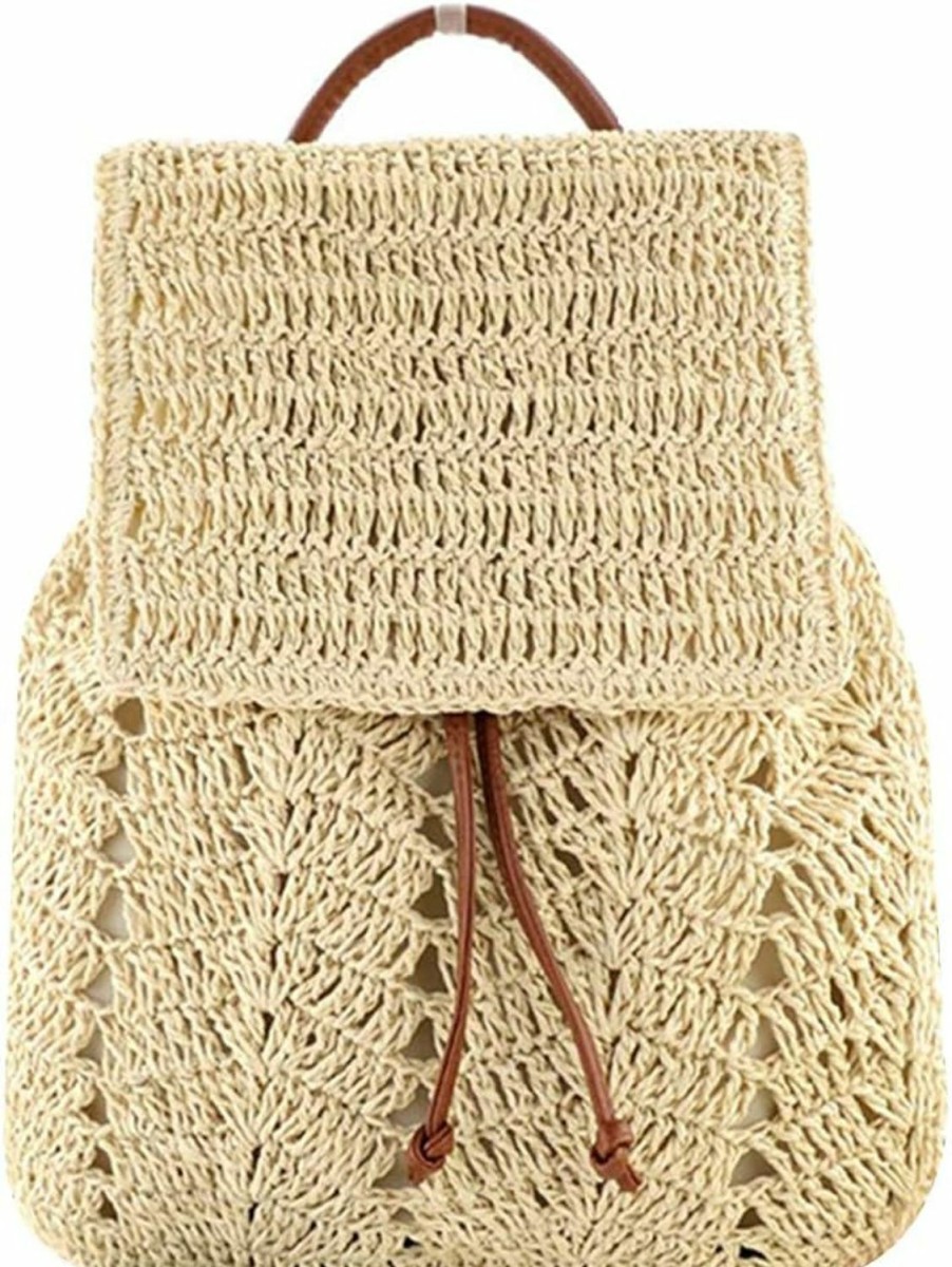 Backpack Handbags | Hyuyikuwol Hyuyikuwol Lightweight Straw Crochet Backpack Hollow Out Drawstring Shoulders Bag For Women (A-Khaki, One Size)