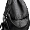 Backpack Handbags | UTO Uto Women Backpack Purse Pu Washed Leather Large Capacity Ladies Rucksack Shoulder Bag Black