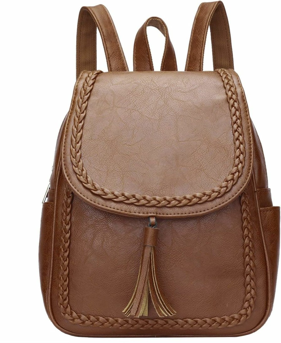 Backpack Handbags | KKXIU Kkxiu Fashion Small Synthetic Leather Backpack Purse For Women And Ladies With Tassel (Brown)