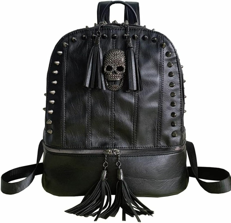 Backpack Handbags | AlwaySky Alwaysky Women Skull Backpack Rivet Studded Fashion Daypack Gothic Purse Tassel Zipper (Slivet Round Rivet)