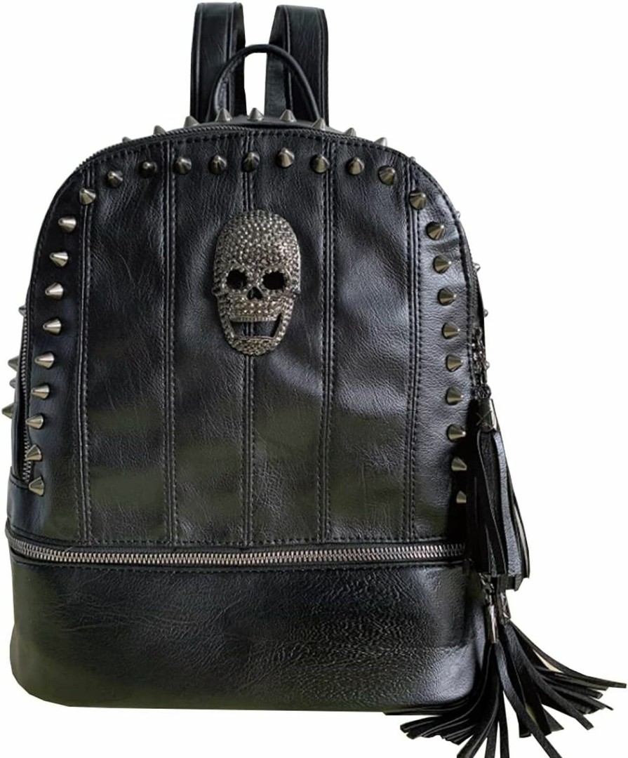 Backpack Handbags | AlwaySky Alwaysky Women Skull Backpack Rivet Studded Fashion Daypack Gothic Purse Tassel Zipper (Slivet Round Rivet)