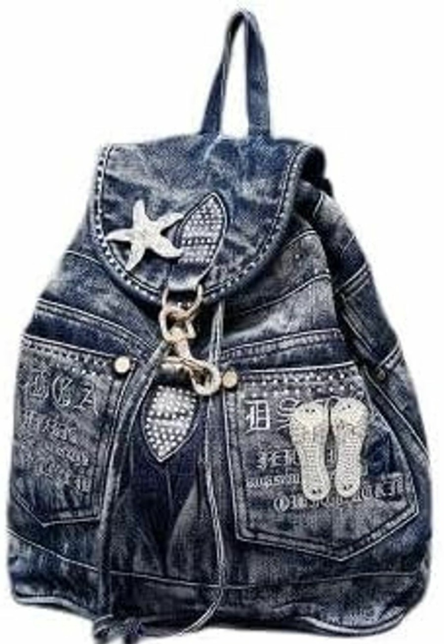 Backpack Handbags | YeFine Yefine Fashion Denim Backpack Purse For Women Jean Bags With Rhinestones Decorations Casual Daypacks (With Beach Sandals Blue)