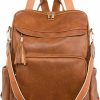 Backpack Handbags | Prpeko Prpeko Backpack Purse For Women, Leather Travel Backpack, Stylish Large Capacity Waterproof Shoulder Bag, Casual Women'S Travel Bag With Tassel, Brown