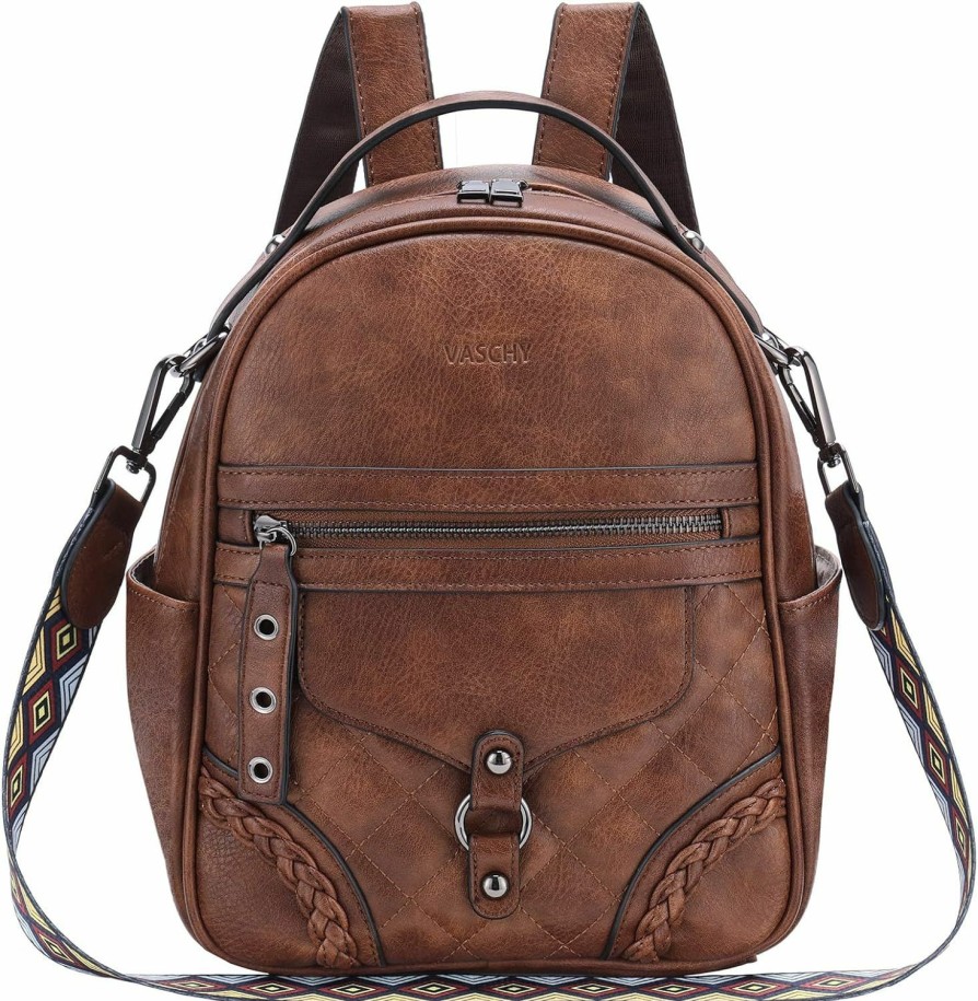 Backpack Handbags | VASCHY Vaschy Small Backpack Purse For Women, Cute Vegen Leather Mini Backpack For Lady With Guitar Shoulder Bag Handbag Strap Brown