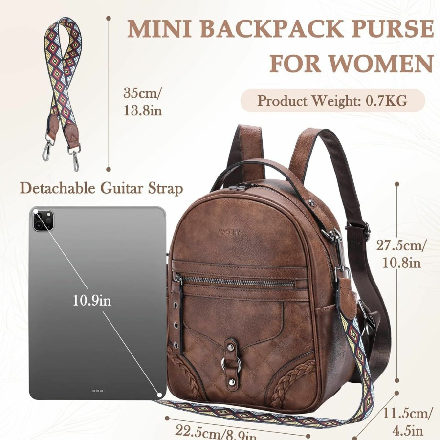 Backpack Handbags | VASCHY Vaschy Small Backpack Purse For Women, Cute Vegen Leather Mini Backpack For Lady With Guitar Shoulder Bag Handbag Strap Brown