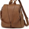 Backpack Handbags | Kasqo Women Backpack Purse Pu Leather Anti-Theft Casual Shoulder Bag Fashion Ladies Satchel Bag Large Capacity Travel Bag Waterproof Multipurpose Crossbody Handbag, Brown