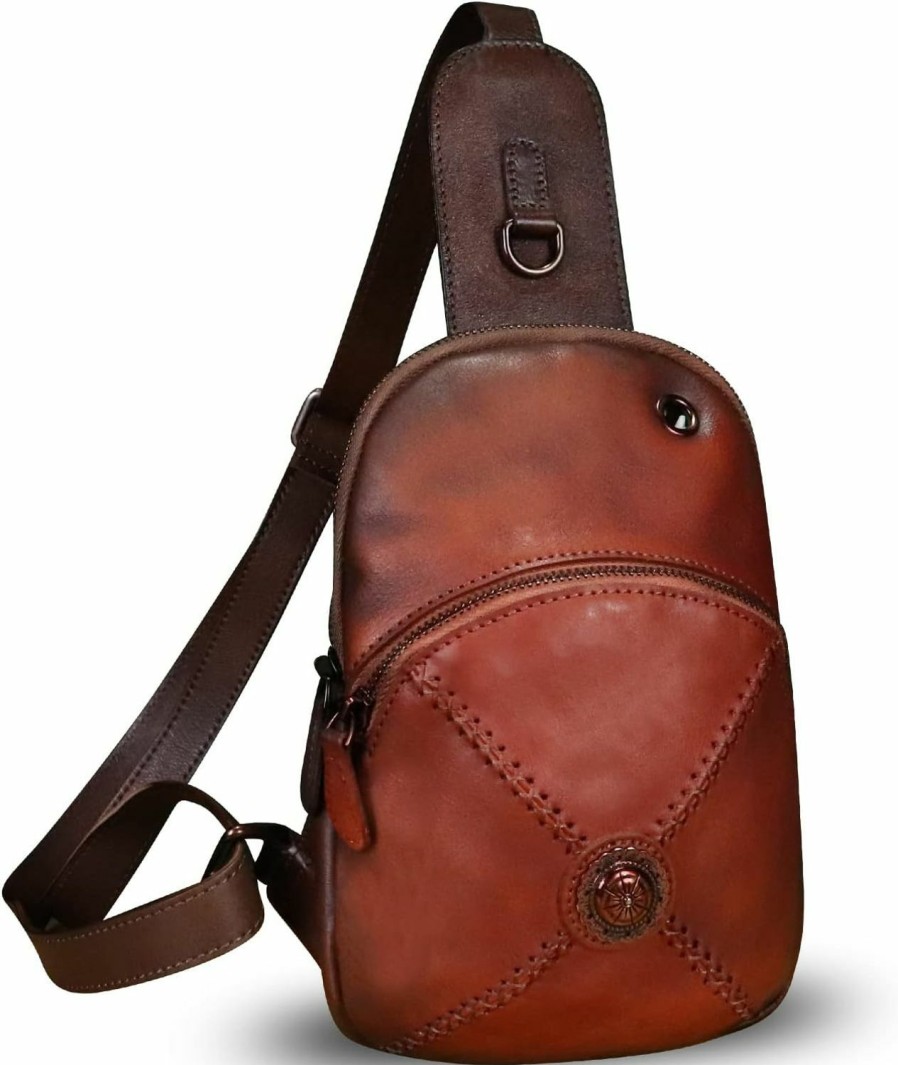 Backpack Handbags | LRTO Genuine Leather Small Sling Bag For Women Crossbody Purse Handmade Hiking Daypack Retro Shoulder Backpack Vintage Chest Bags