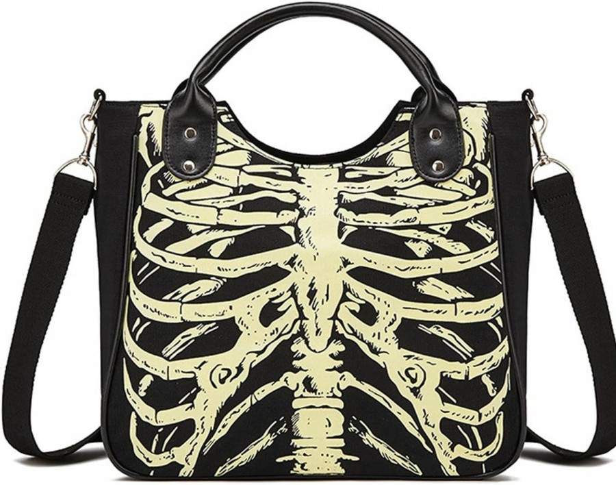 Backpack Handbags | MEOKIM Meokim Gothic Backpack Canvas Bag Luminous Fashion Skull Crossbody Printed Bag Zipper Luminous Striped Shoulder Bag (Sternum Bag)