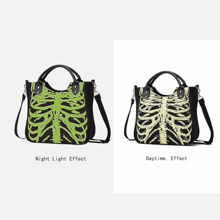 Backpack Handbags | MEOKIM Meokim Gothic Backpack Canvas Bag Luminous Fashion Skull Crossbody Printed Bag Zipper Luminous Striped Shoulder Bag (Sternum Bag)