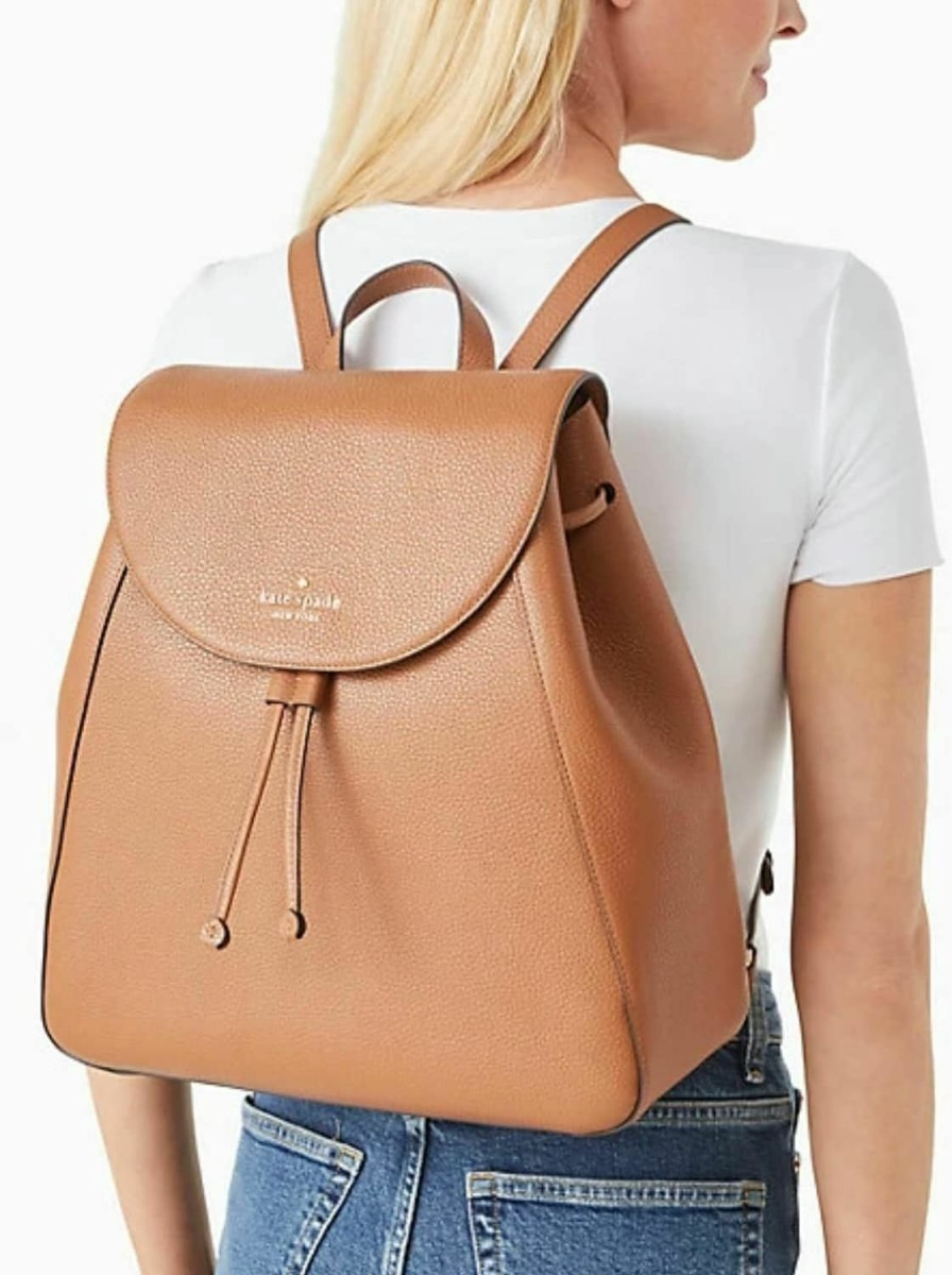 Backpack Handbags | Kate Spade New York Kate Spade Leila Large Flap Backpack Tote Bag Gingerbread Pebbled Leather