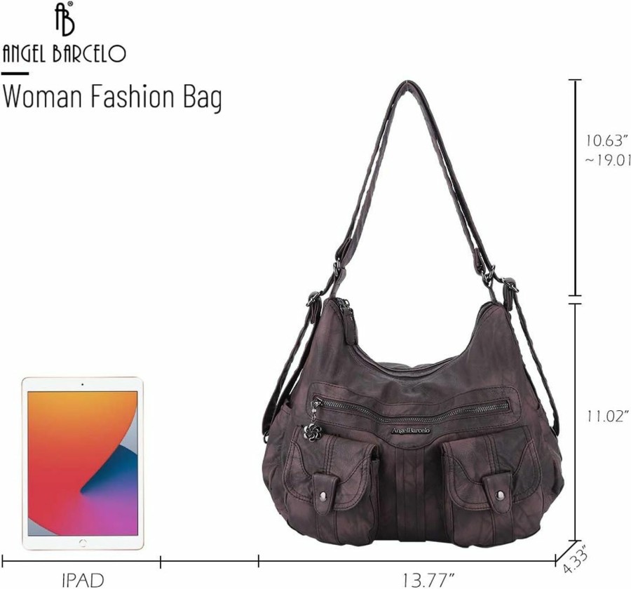 Backpack Handbags | Angel Barcelo Angel Barcelo Women Multifunctional Soft Leather Handbag Purses Shoulder Hobo Backpack Crossbody Zipper Bag With Pocket