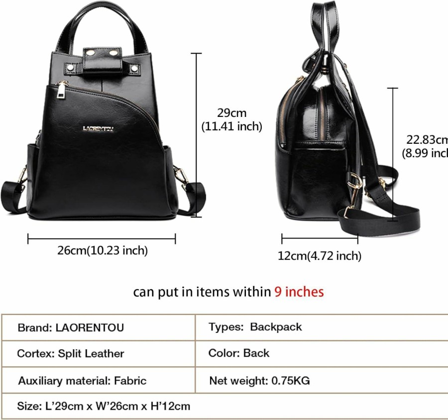 Backpack Handbags | LAORENTOU Laorentou Cow Leather Backpack Purse For Women Antitheft Rucksack Ladies Shoulder Bag Leather Handbag Backpacks