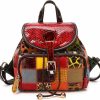 Backpack Handbags | Segater Segater Fashion Women Multicolor Backpack Genuine Leather Colorful Patchwork Shoulder Bag Bohemian Style Handbag