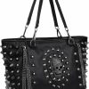 Backpack Handbags | UTO Uto Women Skull Tote Bag Pu Washed Leather Rivet Studded Ladies Purse Shoulder Bag