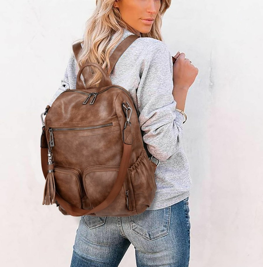 Backpack Handbags | UTO Uto Backpack Purse For Women Leather Vegan Ladies Fashion Designer Rucksack Convertible Travel Shoulder Bag With Tassel