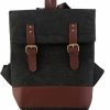 Backpack Handbags | Mysa Mysa Black Felt And Vegan/Pu Leather Slim Vintage Designer Fashion Backpack Shoulder Bag Purse Daybag With Adjustable Straps For Office Work Travel Weekend For Men Women