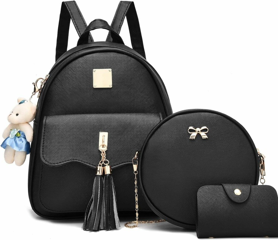 Backpack Handbags | BESYIGA Besyiga Mini Backpack Purse For Women Leather Backpack Purse For Women, College Shoulder Bags With Tassel For Ladies, 3 Pcs Pearl Blue