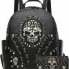 Backpack Handbags | Cowgirl Trendy Cowgirl Trendy Sugar Skull Punk Art Rivet Stud Biker Purse Women Fashion Backpack Python Daypack Shoulder Bag Wallet Set (Black Set), Large