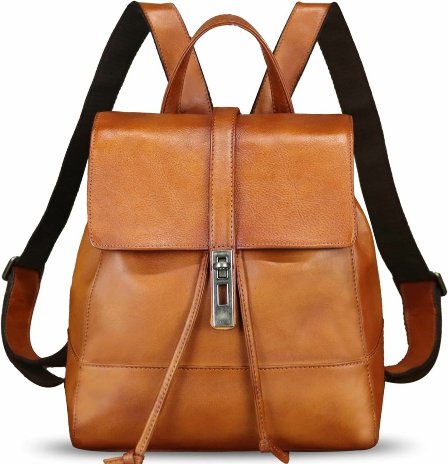 Backpack Handbags | LRTO Lrto Genuine Leather Backpack Purse For Women Vintage Casual Daypack Back Bag Handmade Knapsack Western Rucksack (Brown)