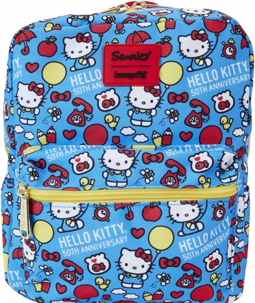 Backpack Handbags | Loungefly Loungefly Sanrio Hello Kitty 50Th Anniversary All Over Print Square Nylon Mini Backpack