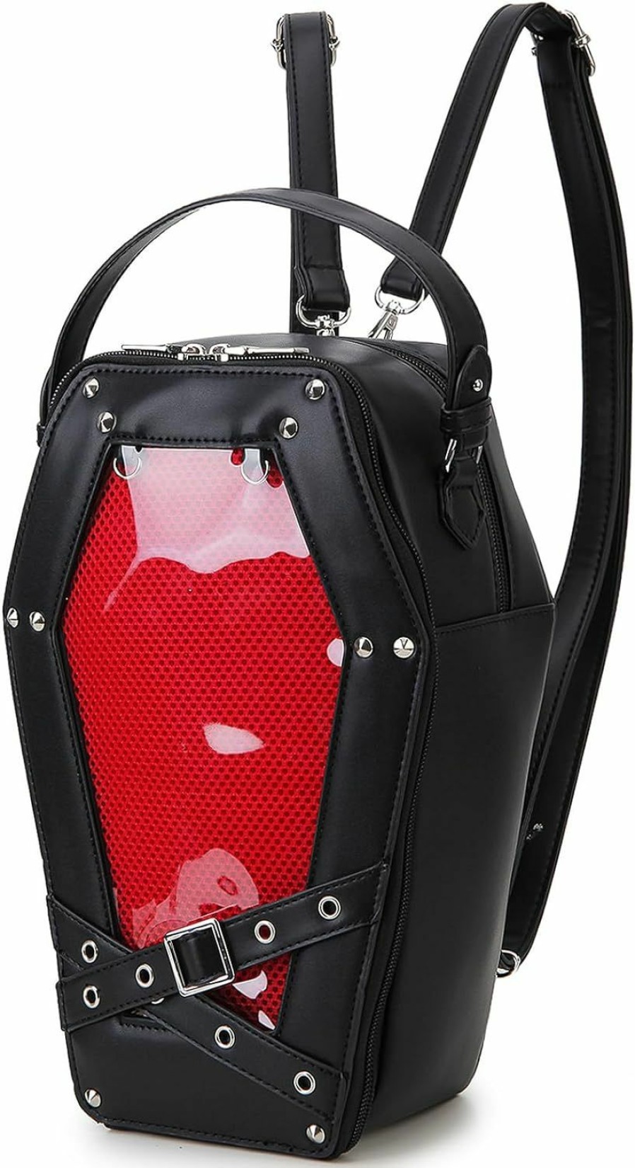 Backpack Handbags | fancybag Fancybag Coffin Shaped Gothic Ita Backpack Clear Window Women Handbag And Crossbody Bag With Inserts For Pins Display (Pins Not Included)