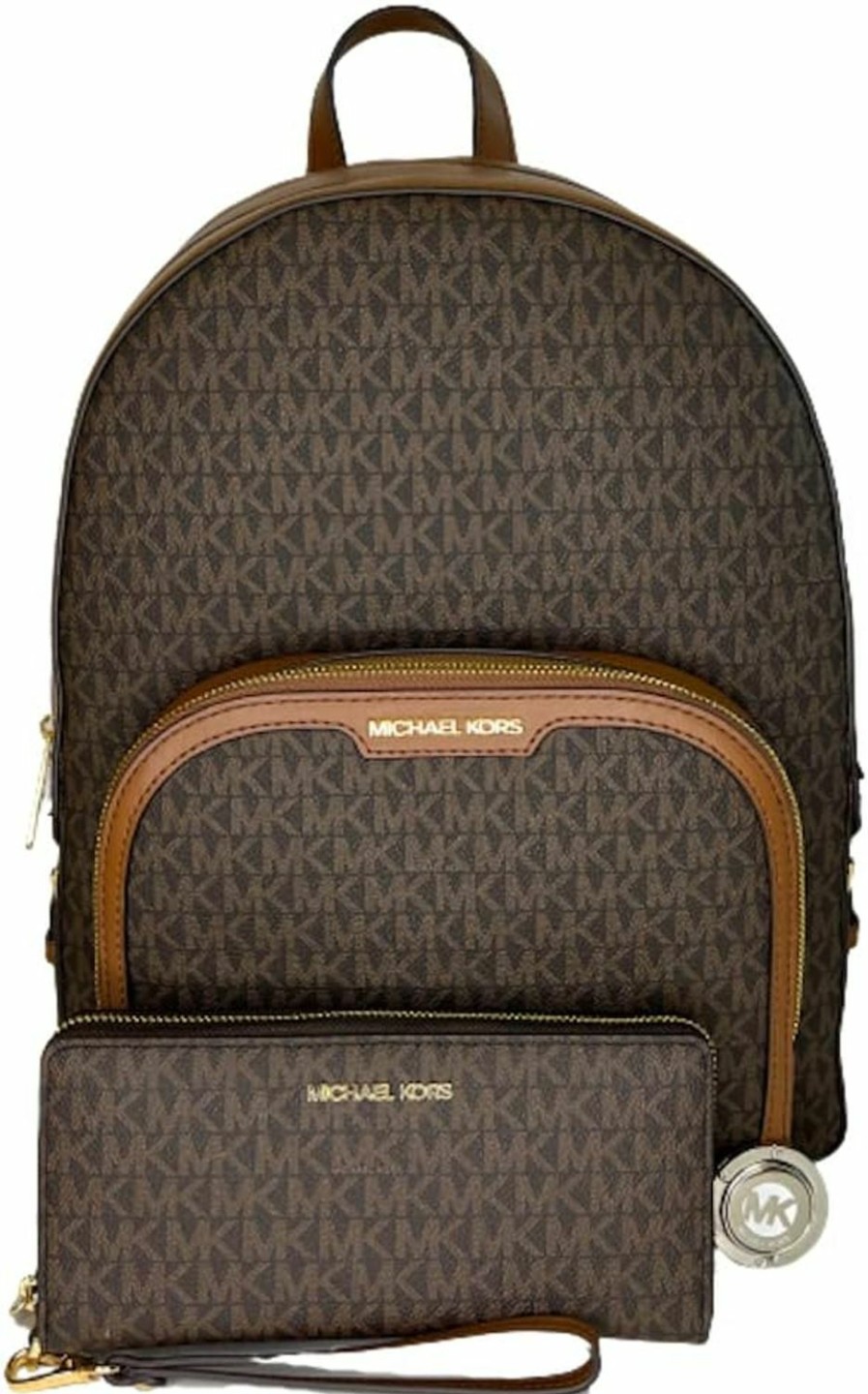 Backpack Handbags | Michael Kors Michael Kors Michael Michael Kors Jaycee Large Zip Pocket Backpack Bundled With Large Continental Wallet/Wristlet Purse Hook (Signature Mk Brown)