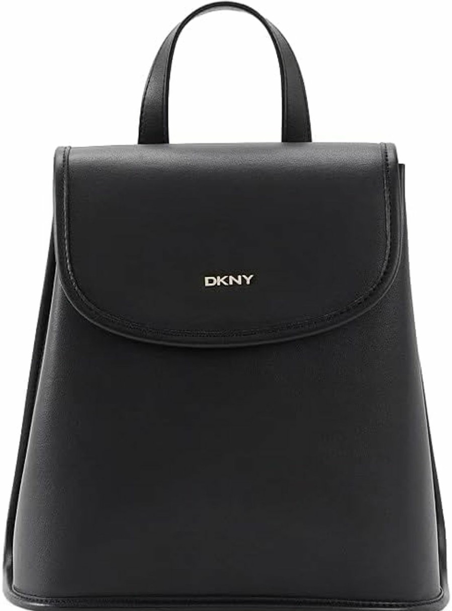 Backpack Handbags | DKNY Dkny Women'S Brook Leather Large Flap Backpack, Black/Gold, One Size