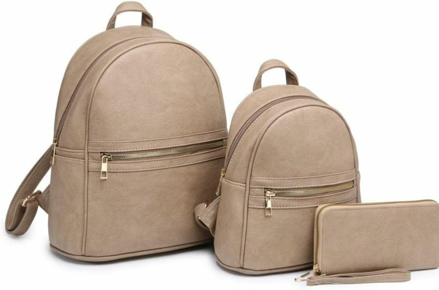 Backpack Handbags | Premium Lux Details Premium Lux Details Luxury 3 Set Pieces Fashion Backpack Large, Handcraft Details Fashion Backpack Medium, Matching Wallet. (Taupe)