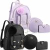 Backpack Handbags | Paterr Paterr 6 Pcs Mini Pu Leather Backpack Purse Set Girls Fashion Backpack Women Mini Pompom Backpack For Christmas Gifts (Black, Purple)