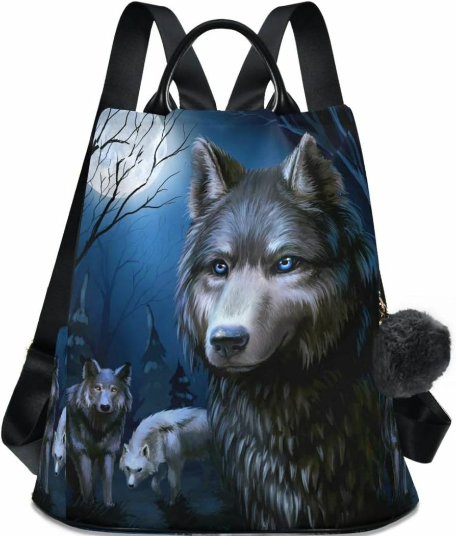 Backpack Handbags | ALAZA Alaza Dark Night Wolf And Full Moon Backpack For Daily Shopping Travel